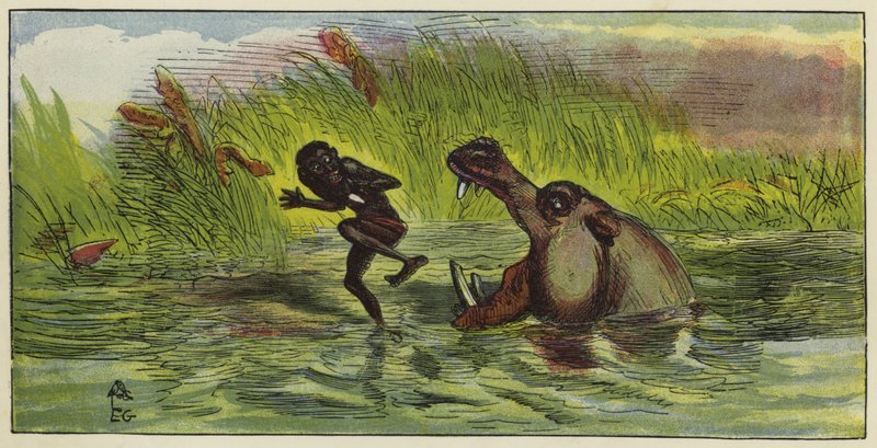 Uomo Ashanti minacciato da un ippopotamo da Ernest Henry Griset