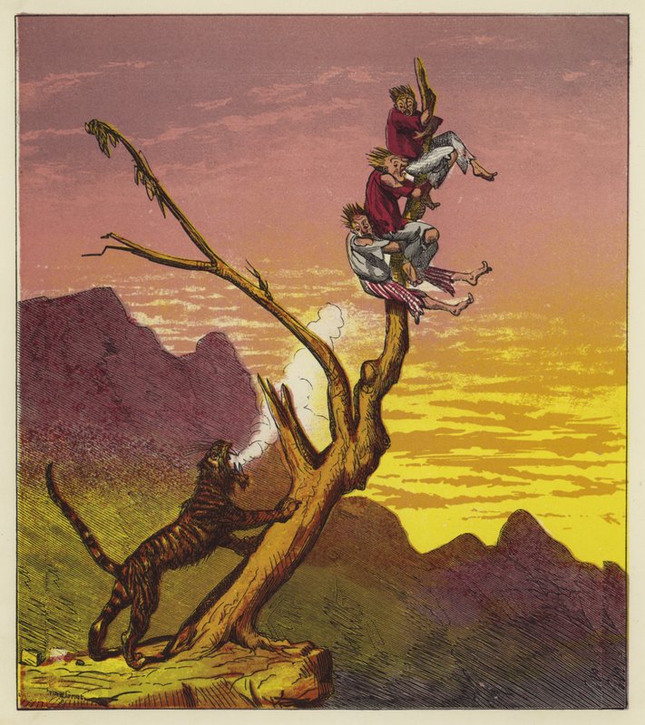 I tre marinai sfuggono a una tigre arrampicandosi su un albero da Ernest Henry Griset