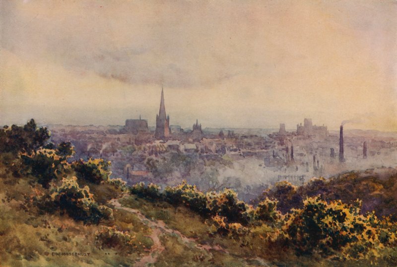 Norwich da Mousehold Heath (litografia a colori) da Ernest William Haslehust