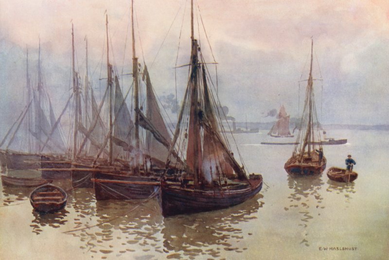 Fiume Tamigi: La flotta di gamberi, Gravesend da Ernest William Haslehust