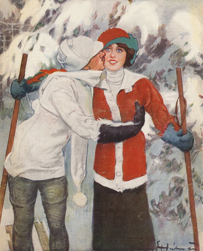 Coppia che scia in inverno da Ernst (after) Heilemann