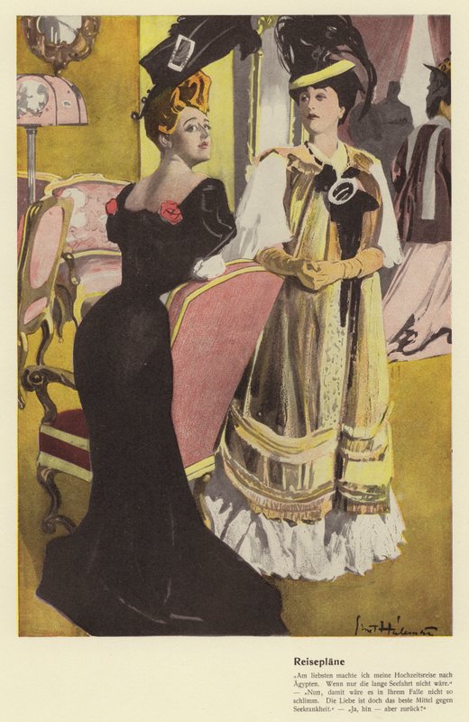 Due donne che discutono i piani di viaggio per le vacanze da Ernst (after) Heilemann