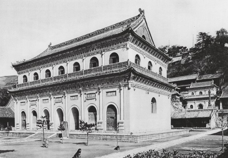 Wu tai shan, Hien tung sze, Shansi, Biblioteca Buddista e le terrazze alla fine del monastero da Ernst Boerschmann