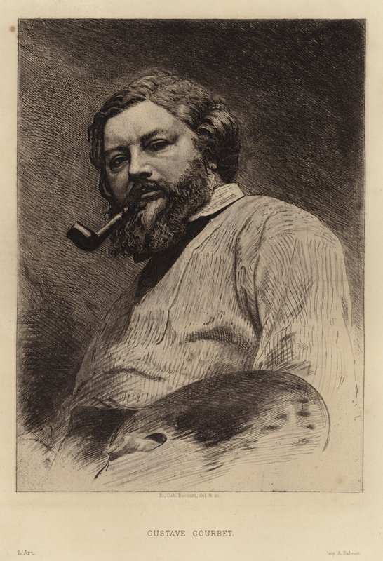 Gustave Courbet, pittore francese del movimento realista. Incisione di Etienne Gabriel Bocourt da Etienne Gabriel Bocourt