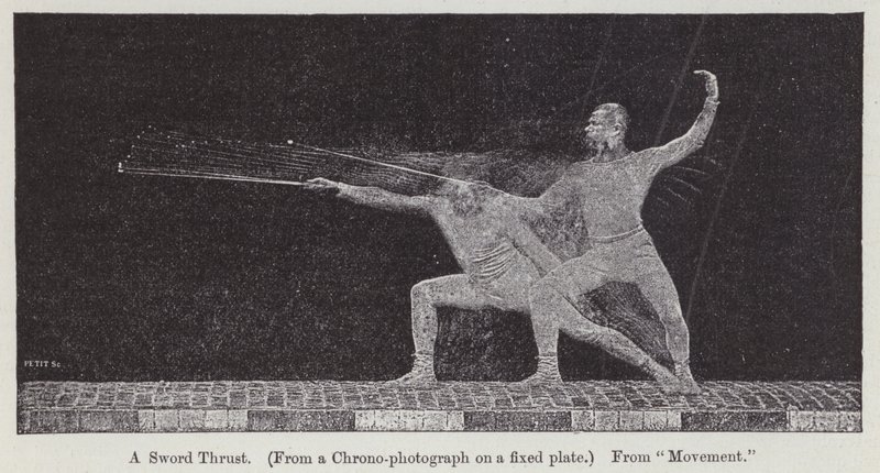 Cronofotografia che mostra il movimento coinvolto in un colpo di spada da Etienne Jules Marey