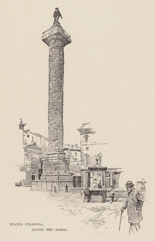 Piazza Colonna, lungo il Corso (incisione) da Ettore Tito