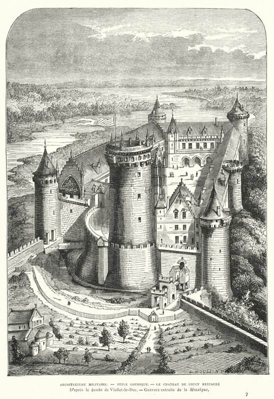 Castello di Coucy, Piccardia, Francia, dopo il restauro nel XIX secolo di Eugène Viollet-le-Duc da Eugene Emmanuel after Viollet le Duc