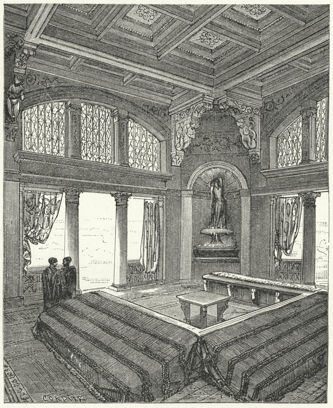 Triclinium, sala da pranzo formale in un edificio romano da Eugene Emmanuel after Viollet le Duc