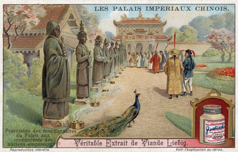 Funzionari del palazzo che visitano le statue dei vecchi imperatori, Cina da European School