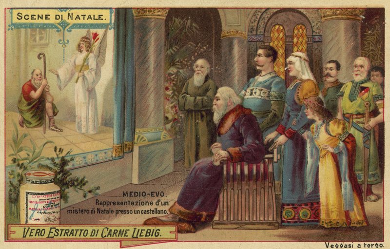 Rappresentazione di un presepe in un castello nel Medioevo da European School