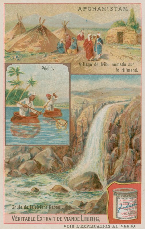 Una Cascata del Fiume Kabul con Pescatori e un Villaggio Tribale Nomade a Helmand da European School