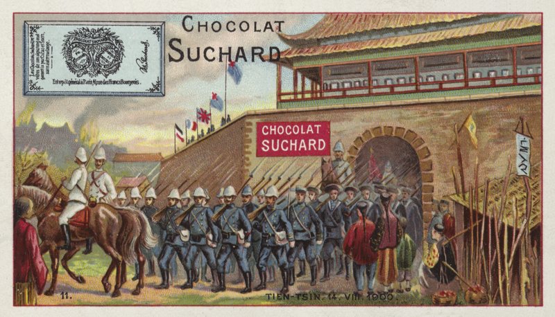 Truppe alleate in marcia fuori da Tianjin, Cina, Ribellione dei Boxer, 1900 da European School