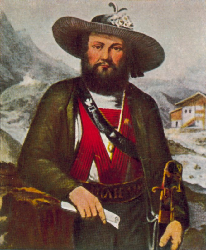 Andreas Hofer, leader della ribellione tirolese contro i francesi (litografia a colori) da European School