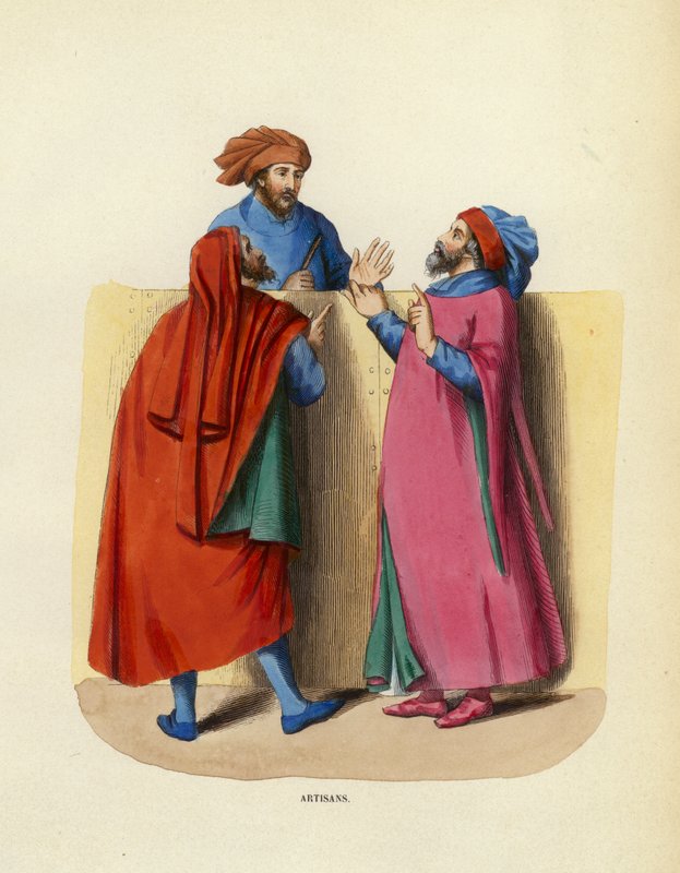 Artigiani (incisione colorata) da European School