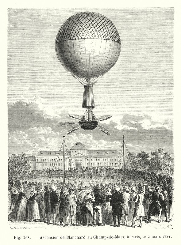 Ascensione di Blanchard al Campo di Marte, a Parigi, il 2 marzo 1784 da European School