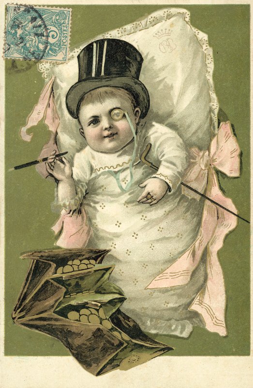 Bambino con cilindro e monocolo da European School