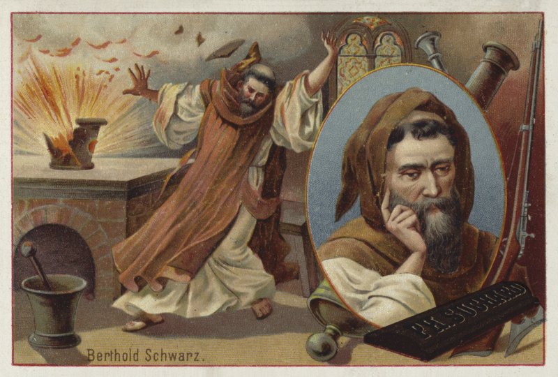 Berthold Schwarz, leggendario alchimista tedesco del XIV secolo, detto inventore della polvere da sparo da European School