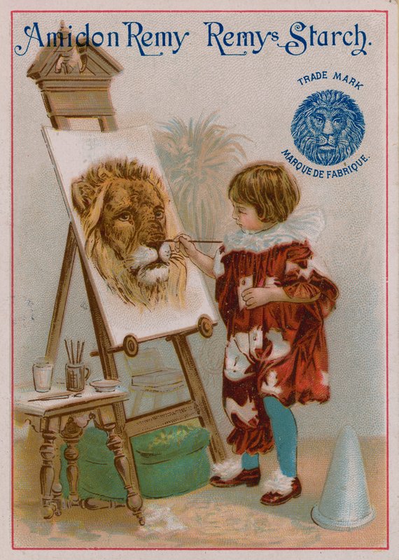 Bambino che dipinge la testa di un leone da European School