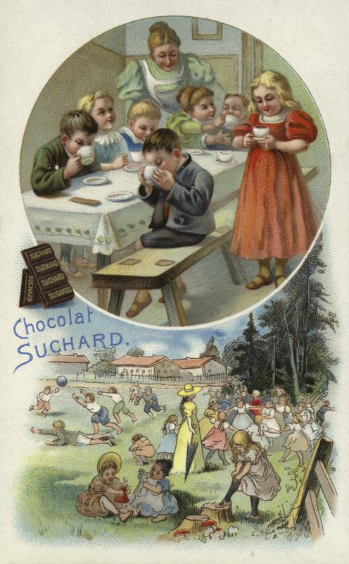 Bambini che gustano cioccolato Suchard in un asilo da European School