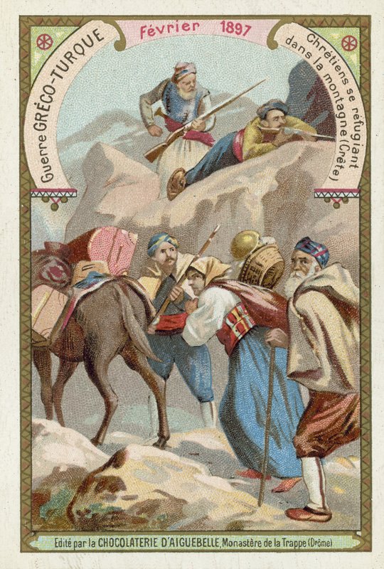 Cristiani in cerca di rifugio nelle montagne di Creta, guerra greco-turca, febbraio 1897 da European School