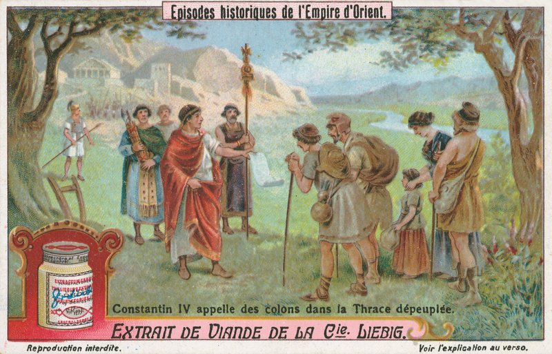 Costantino IV, carta Liebig, inizio XX secolo (cromo) da European School