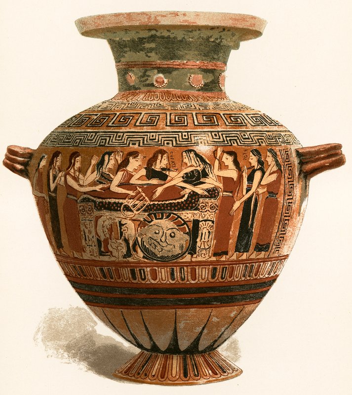 Vaso corinzio. Museo del Louvre. Lutto per il morto Achille da European School