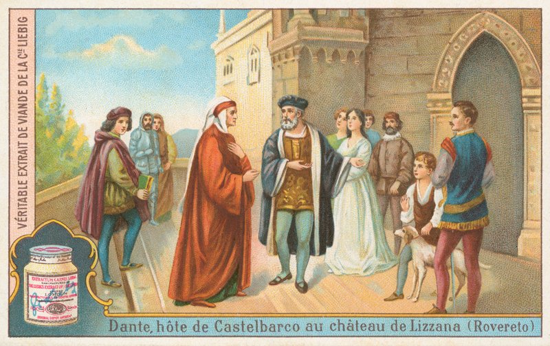 Dante, carta Liebig, inizio XX secolo (cromo) da European School