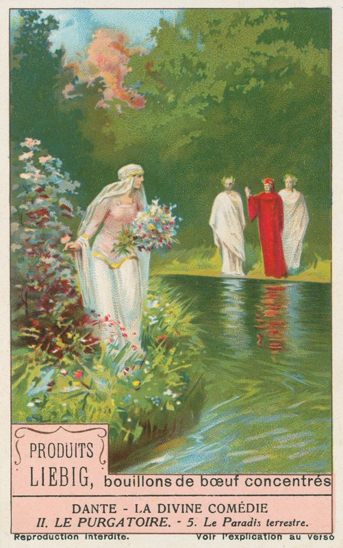 Dante, La Divina Commedia, carta Liebig, inizio XX secolo (cromo) da European School