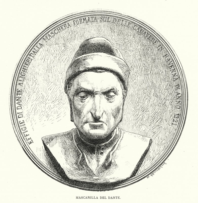 Maschera mortuaria di Dante Alighieri, poeta italiano medievale da European School