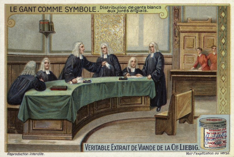 Distribuzione di guanti bianchi ai giurati inglesi in tribunale da European School