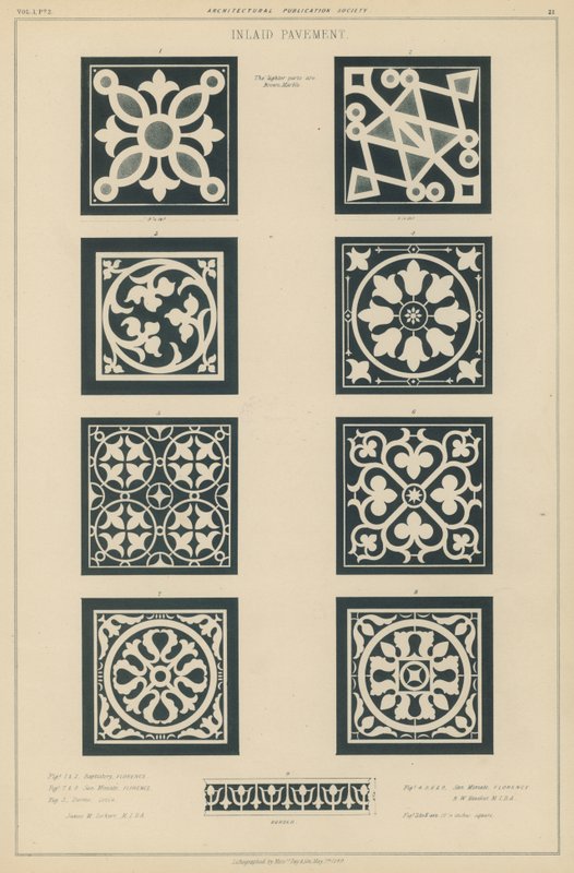 Esempi di pavimentazione intarsiata dal Battistero e dalla Chiesa di San Miniato al Monte, Firenze, e dalla Cattedrale di Lucca, Italia da European School