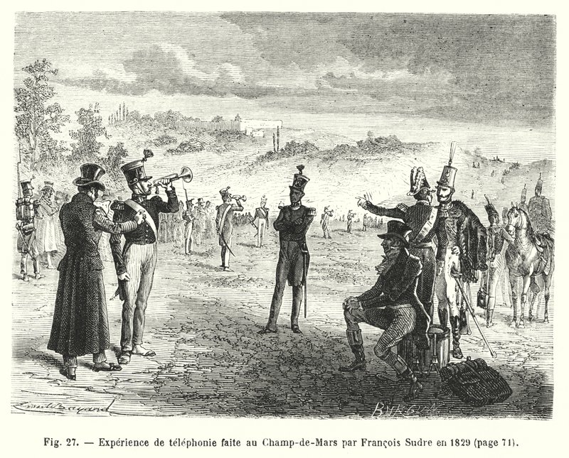 Experience de telephonie faite au Champ-de-Mars par Francois Sudre en 1829 (incisione) da European School