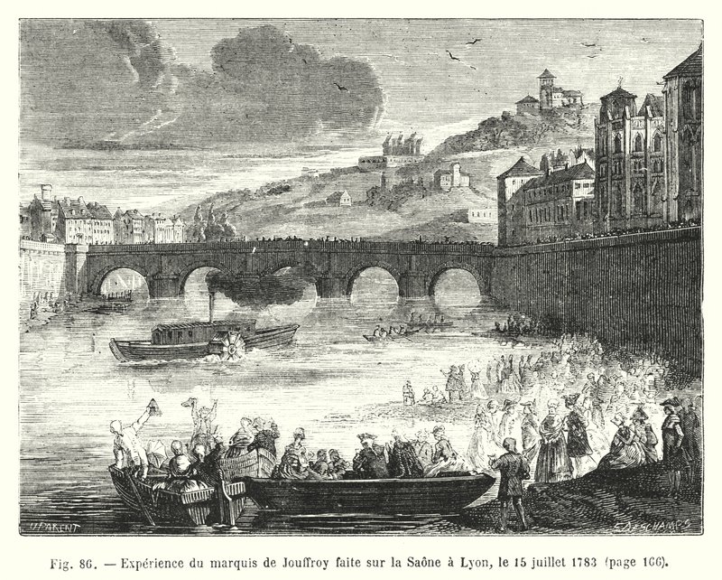 Esperimento del marchese di Jouffroy fatto sulla Saona a Lione, il 15 luglio 1783 da European School