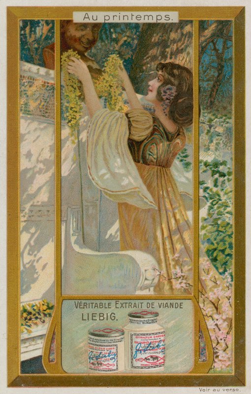 Ragazza che Posa Fiori su una Statua da European School