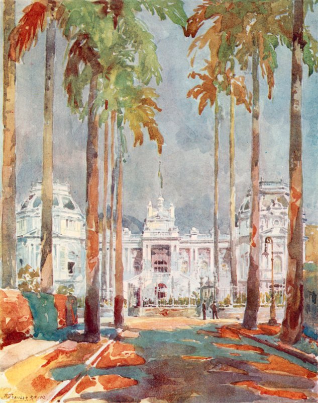 Palazzo Guanabara, residenza del Presidente Maresciallo Hermes da Fonseca (litografia a colori) da European School