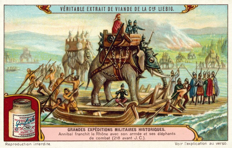 Annibale attraversa il Rodano con il suo esercito e gli elefanti, 218 a.C. da European School