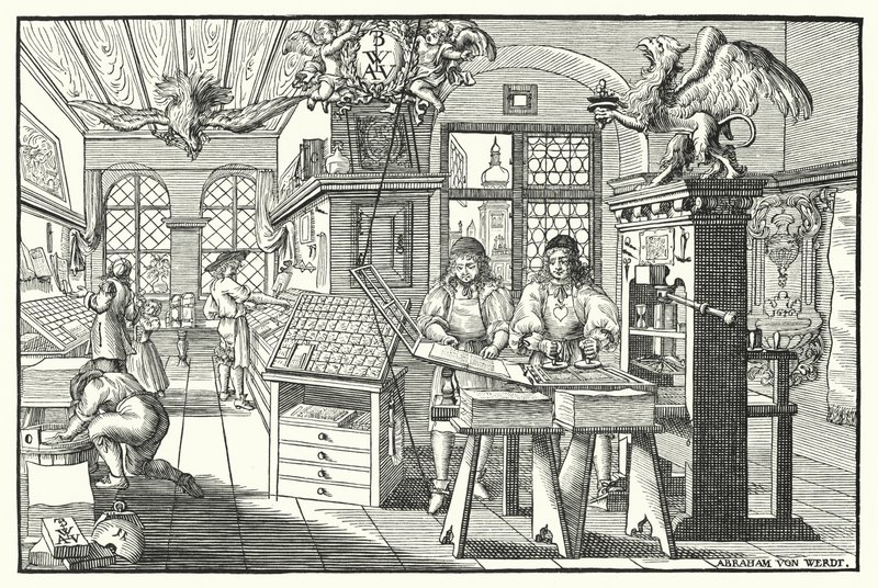 Interno di una tipografia, c1676 da European School