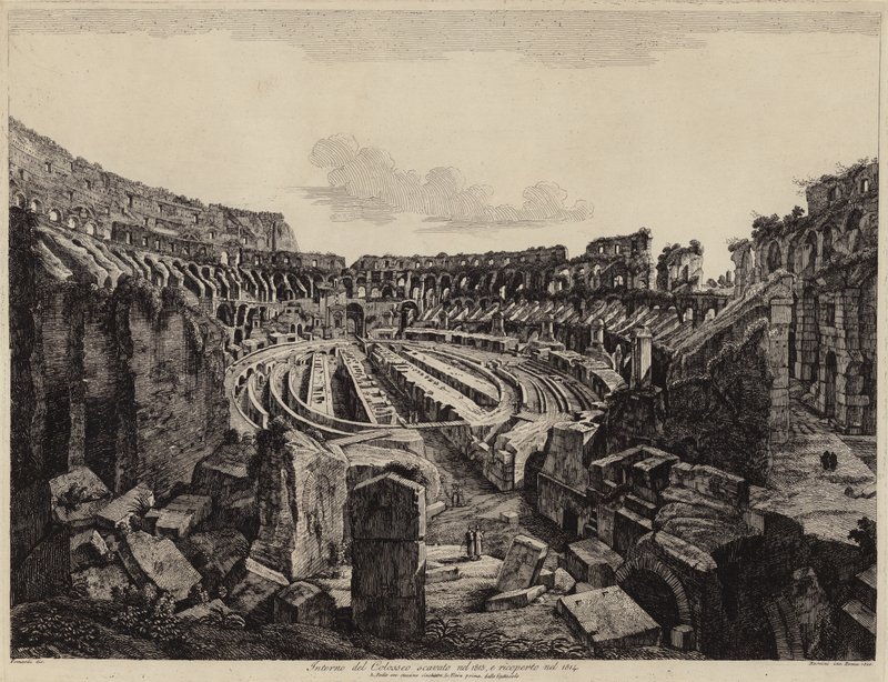 Interno del Colosseo a Roma, scavato nel 1813 e aperto nel 1814 da European School