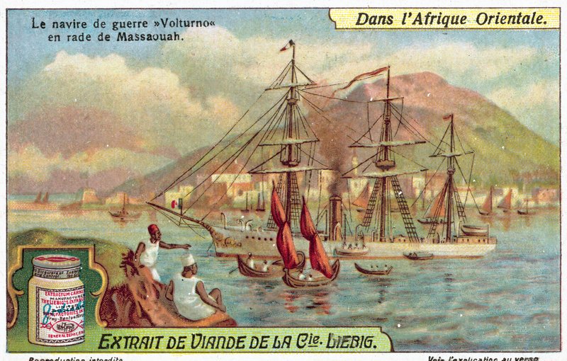 Nave da guerra italiana Volturno nel porto di Massaua, Eritrea da European School