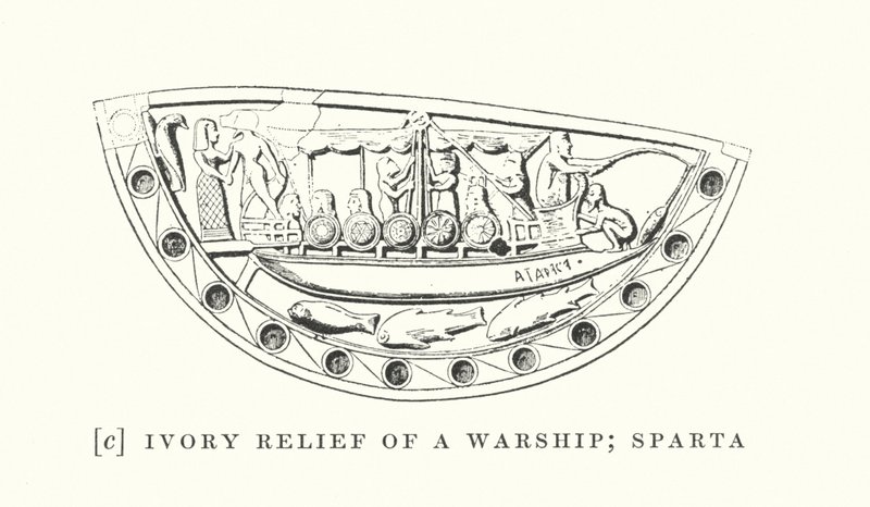 Rilievo in avorio di una nave da guerra; Sparta (litografia) da European School