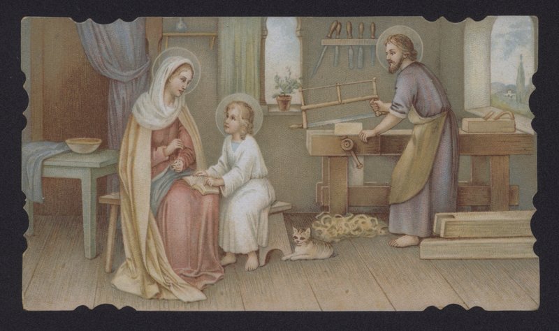Gesù Cristo da bambino con sua madre, Maria, nella bottega di falegnameria di Giuseppe da European School