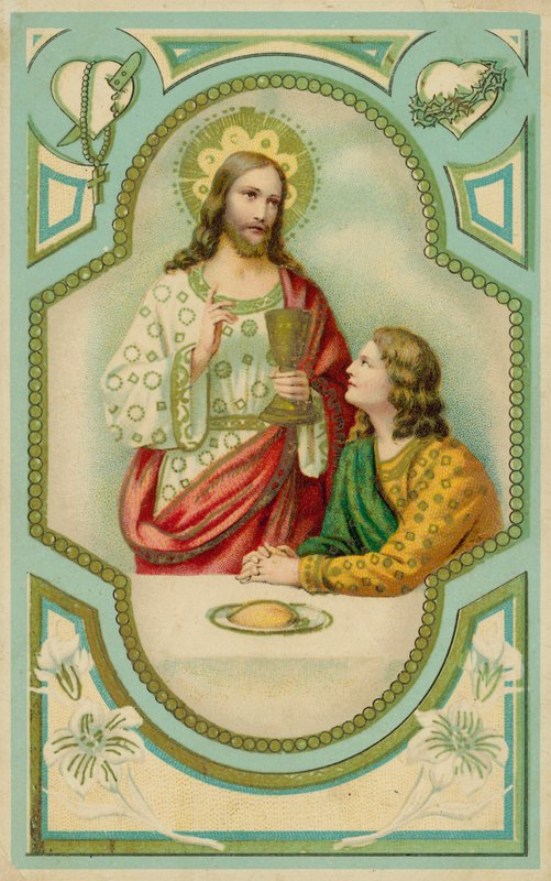 Gesù Cristo benedice un uomo che fa la comunione (cromolito) da European School