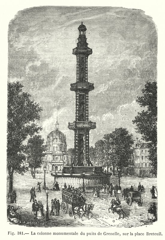 La colonna monumentale del pozzo di Grenelle, sulla piazza Breteuil da European School