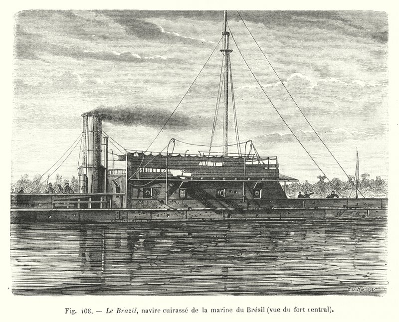 Il Brazil, nave corazzata della marina brasiliana, vista del forte centrale da European School