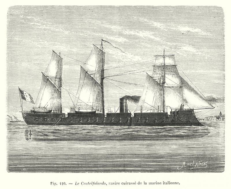 Le Castelfidardo, nave corazzata della marina italiana (incisione) da European School