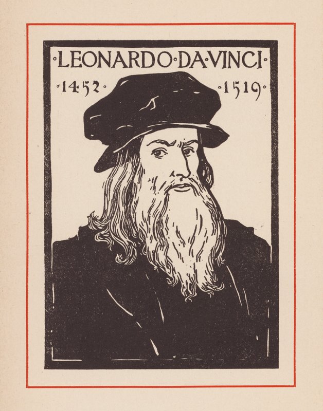 Leonardo da Vinci, polimatico italiano del Rinascimento (litografia) da European School