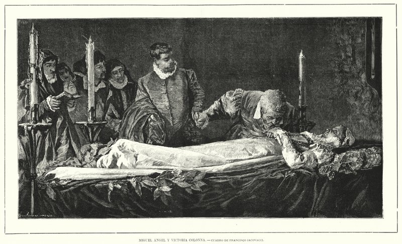 Michelangelo onora il corpo morto di Vittoria Colonna (litografia) da European School