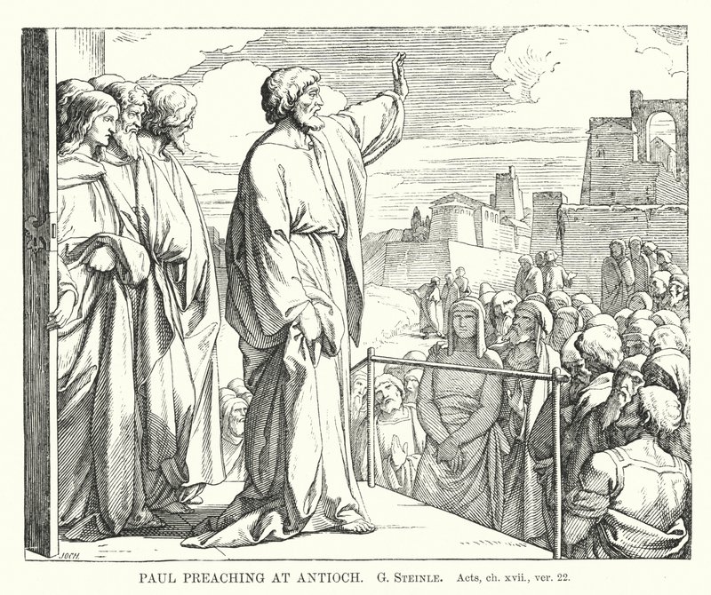 Paolo predica ad Antiochia, Atti, cap xvii, versetto 22 (incisione) da European School