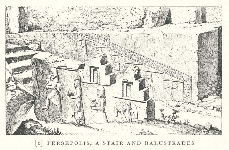 Persepoli, una scala e balaustre (litografia) da European School