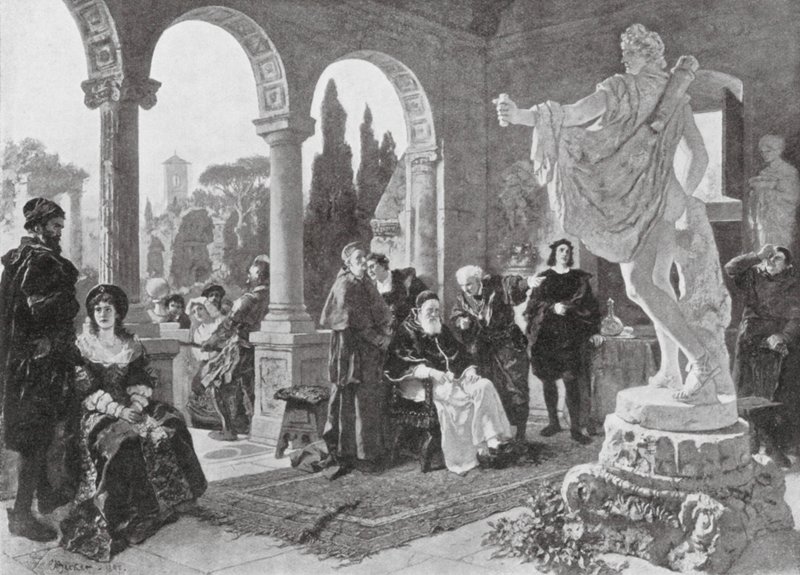 Papa Giulio II e il Belvedere di Apollo (litografia) da European School